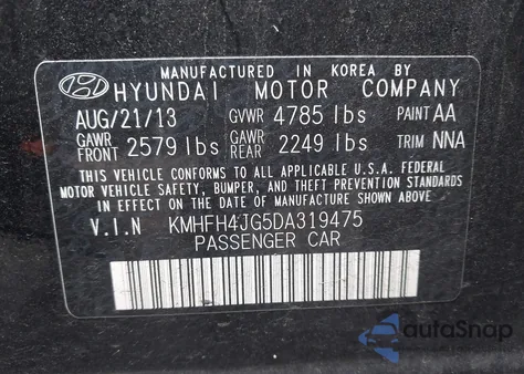 2013 Hyundai Azera from USA, damaged, VIN KMHFH4JG5DA319475